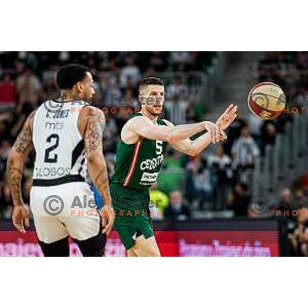Aleksej Nikolic in action during regular season basketball match of AdmiralBet ABA League 2024/2025 between Cedevita Olimpija Ljubljana (SLO) and Partizan Mozzart Bet (SRB) in SRC Stozice, Ljubljana, Slovenia on April 27, 2025
