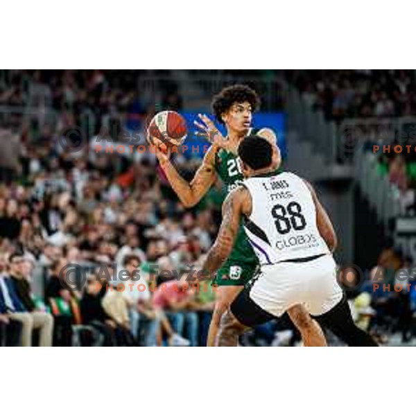 Joan Beringer in action during regular season basketball match of AdmiralBet ABA League 2024/2025 between Cedevita Olimpija Ljubljana (SLO) and Partizan Mozzart Bet (SRB) in SRC Stozice, Ljubljana, Slovenia on April 27, 2025