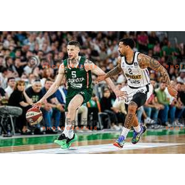 Aleksej Nikolic in action during regular season basketball match of AdmiralBet ABA League 2024/2025 between Cedevita Olimpija Ljubljana (SLO) and Partizan Mozzart Bet (SRB) in SRC Stozice, Ljubljana, Slovenia on April 27, 2025