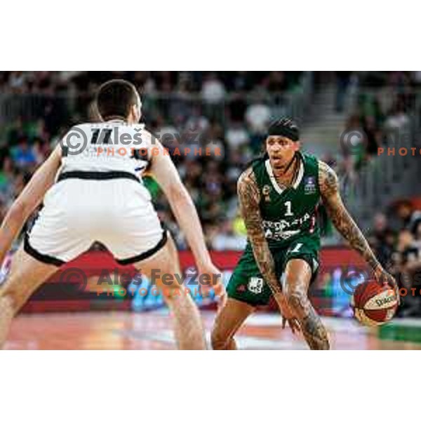 Devin Robinson in action during regular season basketball match of AdmiralBet ABA League 2024/2025 between Cedevita Olimpija Ljubljana (SLO) and Partizan Mozzart Bet (SRB) in SRC Stozice, Ljubljana, Slovenia on April 27, 2025