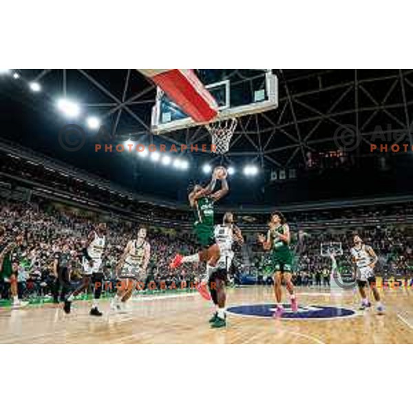 in action during regular season basketball match of AdmiralBet ABA League 2024/2025 between Cedevita Olimpija Ljubljana (SLO) and Partizan Mozzart Bet (SRB) in SRC Stozice, Ljubljana, Slovenia on April 27, 2025