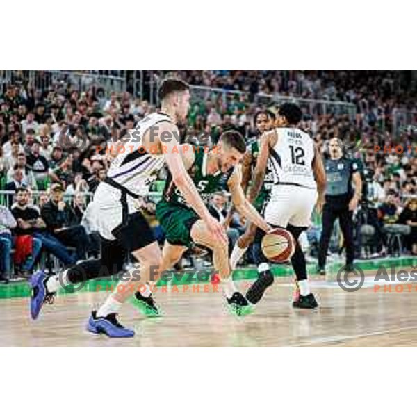 Aleksej Nikolic in action during regular season basketball match of AdmiralBet ABA League 2024/2025 between Cedevita Olimpija Ljubljana (SLO) and Partizan Mozzart Bet (SRB) in SRC Stozice, Ljubljana, Slovenia on April 27, 2025