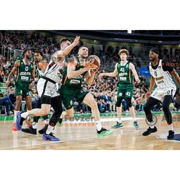 Aleksej Nikolic in action during regular season basketball match of AdmiralBet ABA League 2024/2025 between Cedevita Olimpija Ljubljana (SLO) and Partizan Mozzart Bet (SRB) in SRC Stozice, Ljubljana, Slovenia on April 27, 2025