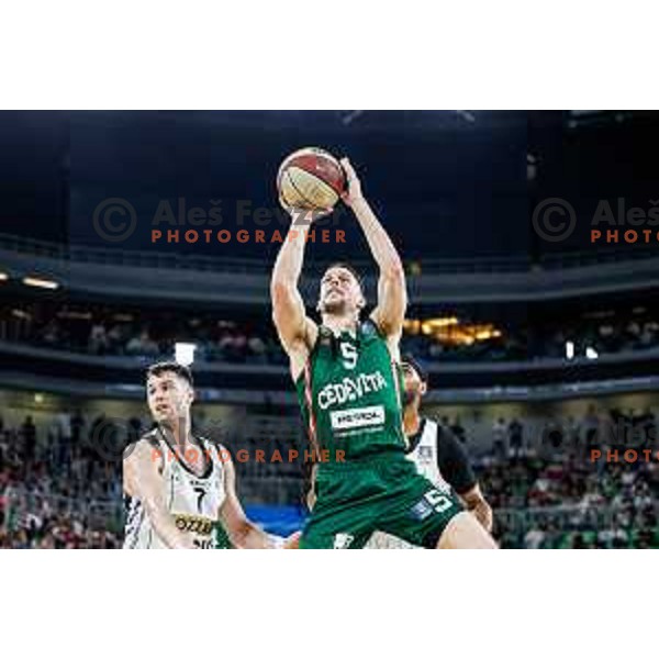 Aleksej Nikolic in action during regular season basketball match of AdmiralBet ABA League 2024/2025 between Cedevita Olimpija Ljubljana (SLO) and Partizan Mozzart Bet (SRB) in SRC Stozice, Ljubljana, Slovenia on April 27, 2025