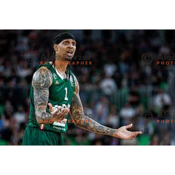 Devin Robinson in action during regular season basketball match of AdmiralBet ABA League 2024/2025 between Cedevita Olimpija Ljubljana (SLO) and Partizan Mozzart Bet (SRB) in SRC Stozice, Ljubljana, Slovenia on April 27, 2025
