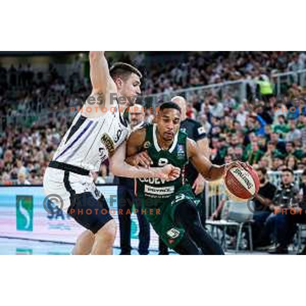 in action during regular season basketball match of AdmiralBet ABA League 2024/2025 between Cedevita Olimpija Ljubljana (SLO) and Partizan Mozzart Bet (SRB) in SRC Stozice, Ljubljana, Slovenia on April 27, 2025