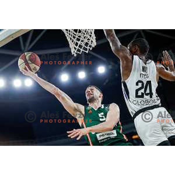 Aleksej Nikolic in action during regular season basketball match of AdmiralBet ABA League 2024/2025 between Cedevita Olimpija Ljubljana (SLO) and Partizan Mozzart Bet (SRB) in SRC Stozice, Ljubljana, Slovenia on April 27, 2025