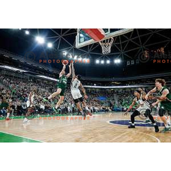 Aleksej Nikolic in action during regular season basketball match of AdmiralBet ABA League 2024/2025 between Cedevita Olimpija Ljubljana (SLO) and Partizan Mozzart Bet (SRB) in SRC Stozice, Ljubljana, Slovenia on April 27, 2025