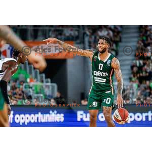 DJ Stewart in action during regular season basketball match of AdmiralBet ABA League 2024/2025 between Cedevita Olimpija Ljubljana (SLO) and Partizan Mozzart Bet (SRB) in SRC Stozice, Ljubljana, Slovenia on April 27, 2025