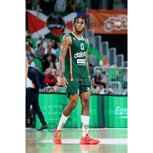 DJ Stewart in action during regular season basketball match of AdmiralBet ABA League 2024/2025 between Cedevita Olimpija Ljubljana (SLO) and Partizan Mozzart Bet (SRB) in SRC Stozice, Ljubljana, Slovenia on April 27, 2025