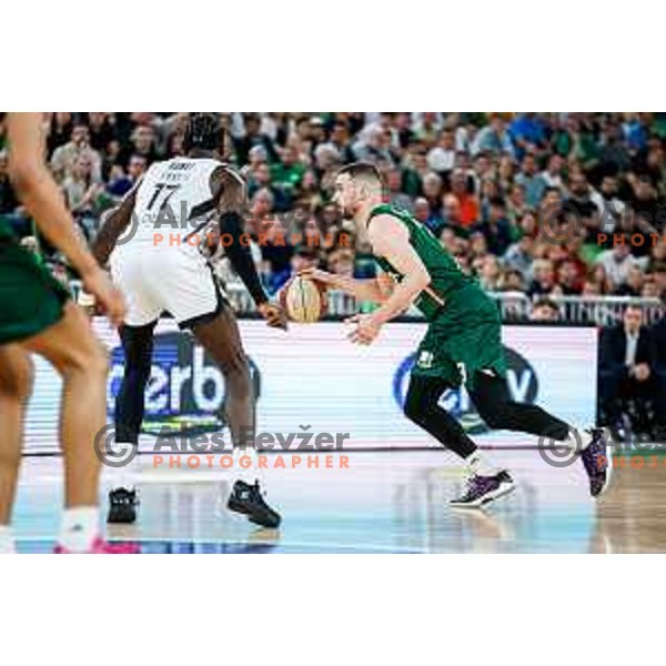 in action during regular season basketball match of AdmiralBet ABA League 2024/2025 between Cedevita Olimpija Ljubljana (SLO) and Partizan Mozzart Bet (SRB) in SRC Stozice, Ljubljana, Slovenia on April 27, 2025