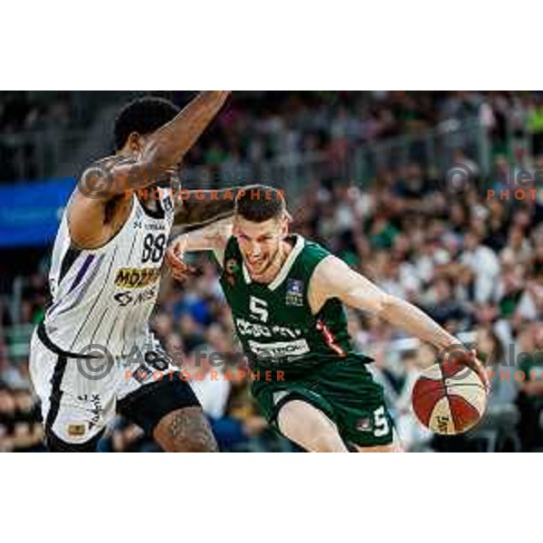 Aleksej Nikolic in action during regular season basketball match of AdmiralBet ABA League 2024/2025 between Cedevita Olimpija Ljubljana (SLO) and Partizan Mozzart Bet (SRB) in SRC Stozice, Ljubljana, Slovenia on April 27, 2025