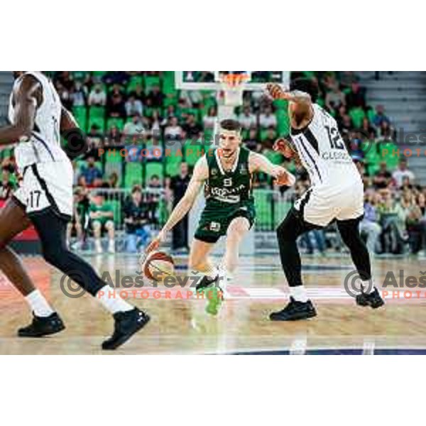 Aleksej Nikolic in action during regular season basketball match of AdmiralBet ABA League 2024/2025 between Cedevita Olimpija Ljubljana (SLO) and Partizan Mozzart Bet (SRB) in SRC Stozice, Ljubljana, Slovenia on April 27, 2025
