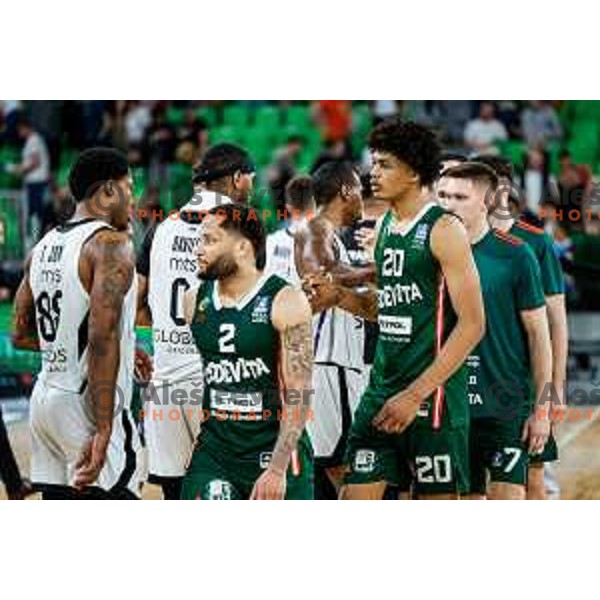 Joan Beringer in action during regular season basketball match of AdmiralBet ABA League 2024/2025 between Cedevita Olimpija Ljubljana (SLO) and Partizan Mozzart Bet (SRB) in SRC Stozice, Ljubljana, Slovenia on April 27, 2025