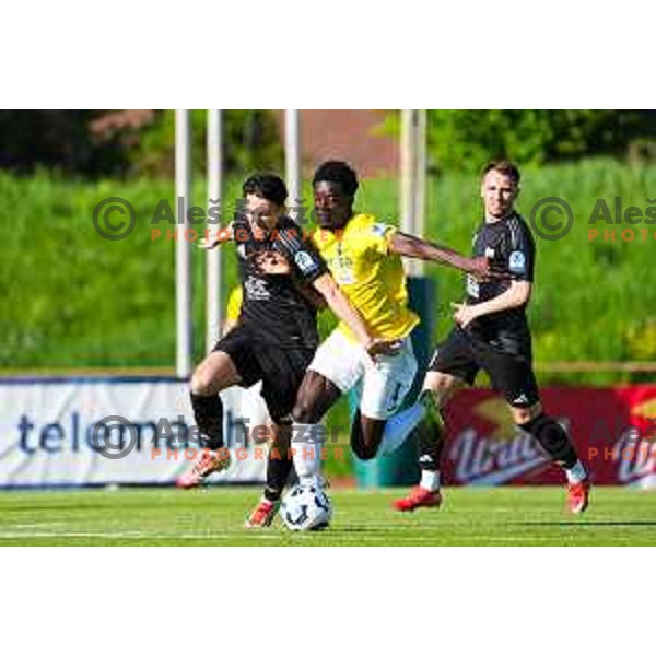 in action during Prva Liga Telemach 2024/25 football match between Bravo Big Bang and Mura in Ljubljana, Slovenia on April 28, 2025