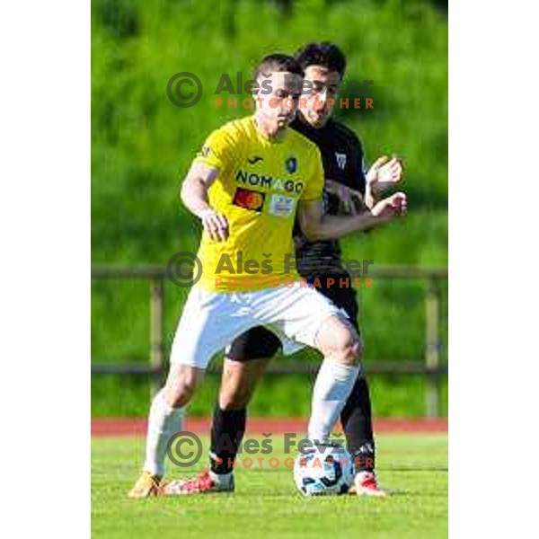 in action during Prva Liga Telemach 2024/25 football match between Bravo Big Bang and Mura in Ljubljana, Slovenia on April 28, 2025