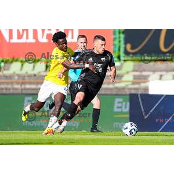 Amadej Marosa in action during Prva Liga Telemach 2024/25 football match between Bravo Big Bang and Mura in Ljubljana, Slovenia on April 28, 2025