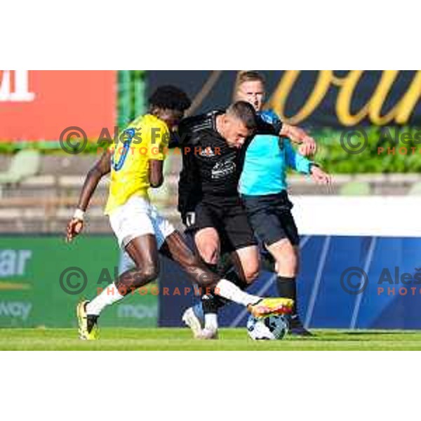 Amadej Marosa in action during Prva Liga Telemach 2024/25 football match between Bravo Big Bang and Mura in Ljubljana, Slovenia on April 28, 2025