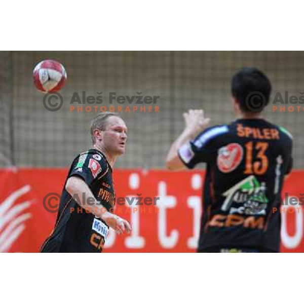 Koksarov and Spiler at handball match Gorenje Velenje- Celje Pivovarna Lasko in the third place match of slovenian Supercup, played in Bonifika, Koper 6.9.2008. 