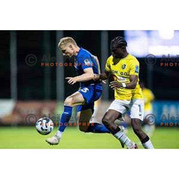 in action during Prva liga Telemach football match between Nafta 1903 and Bravo in Sportni park Lendava, Slovenia on May 1, 2025. Photo: Jure Banfi