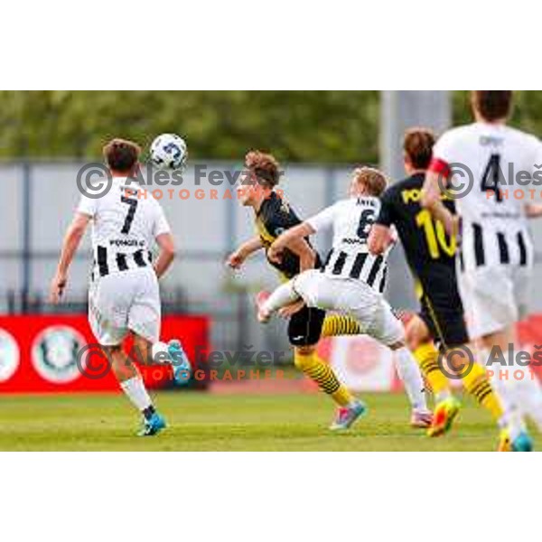 in action during Prva liga Telemach 2024/2025 football match between Kalcer Radomlje and Mura in Domzale Sports Park, Domzale on May 3, 2025