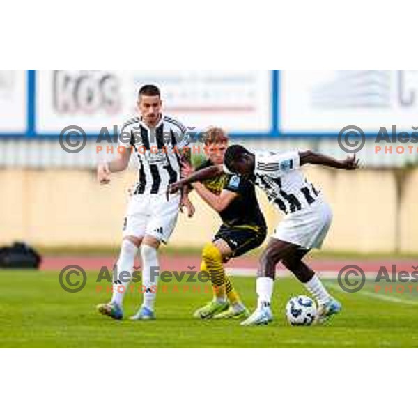 in action during Prva liga Telemach 2024/2025 football match between Kalcer Radomlje and Mura in Domzale Sports Park, Domzale on May 3, 2025