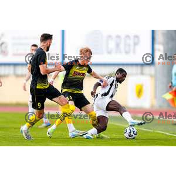 in action during Prva liga Telemach 2024/2025 football match between Kalcer Radomlje and Mura in Domzale Sports Park, Domzale on May 3, 2025