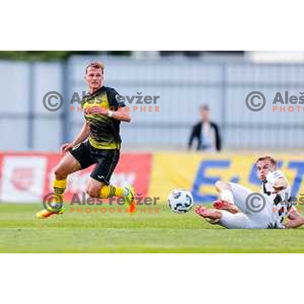 in action during Prva liga Telemach 2024/2025 football match between Kalcer Radomlje and Mura in Domzale Sports Park, Domzale on May 3, 2025
