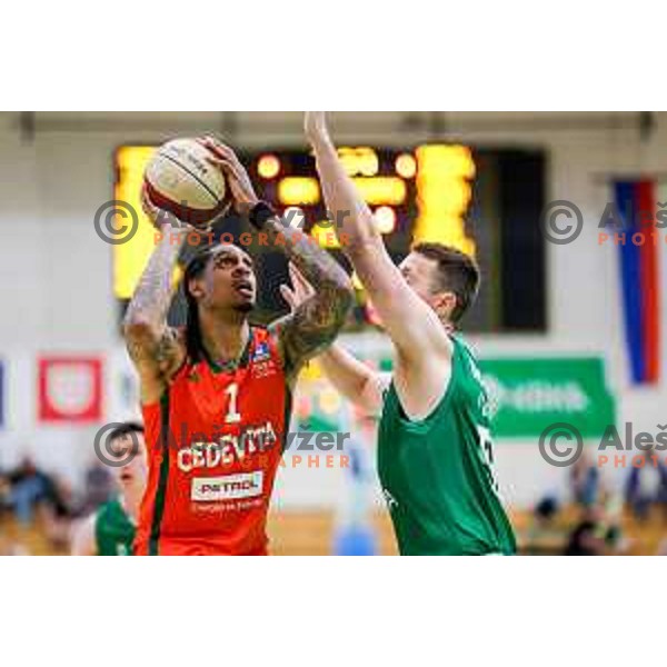 Devin Robinson in action during at regular season basketball match of AdmiralBet ABA League 2024/2025 between Krka (SLO) and Cedevita Olimpija Ljubljana (SLO) in Novo mesto, Slovenia on May 3, 2025