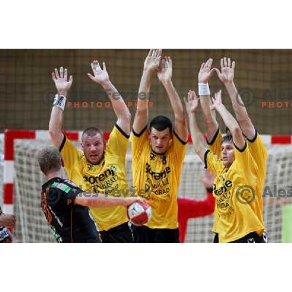 Sirk, Ostir, Bezjak at handball match Gorenje Velenje- Celje Pivovarna Lasko in the third place match of slovenian Supercup, played in Bonifika, Koper 6.9.2008. 