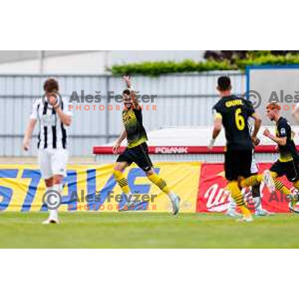 Nino Kukovec celebrates a goal during Prva liga Telemach 2024/2025 football match between Kalcer Radomlje and Mura in Domzale Sports Park, Domzale on May 3, 2025
