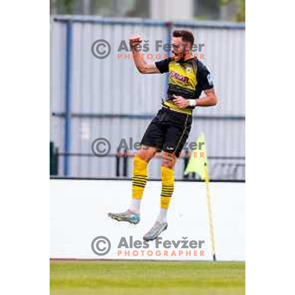 Nino Kukovec celebrates a goal during Prva liga Telemach 2024/2025 football match between Kalcer Radomlje and Mura in Domzale Sports Park, Domzale on May 3, 2025