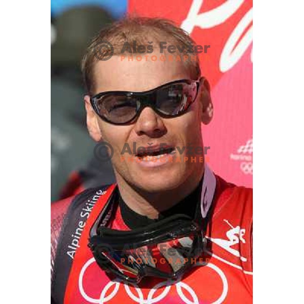 in the finish line of 2006 Torino Winter Olympic games men\'s downhill race in Borgata, Sestriere on February 12, 2006