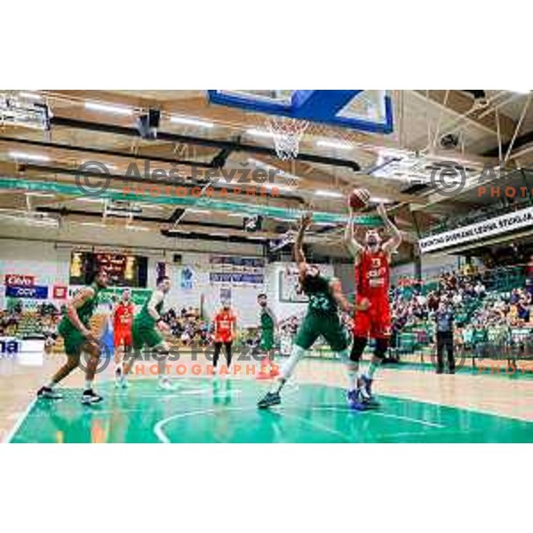 in action during at regular season basketball match of AdmiralBet ABA League 2024/2025 between Krka (SLO) and Cedevita Olimpija Ljubljana (SLO) in Novo mesto, Slovenia on May 3, 2025