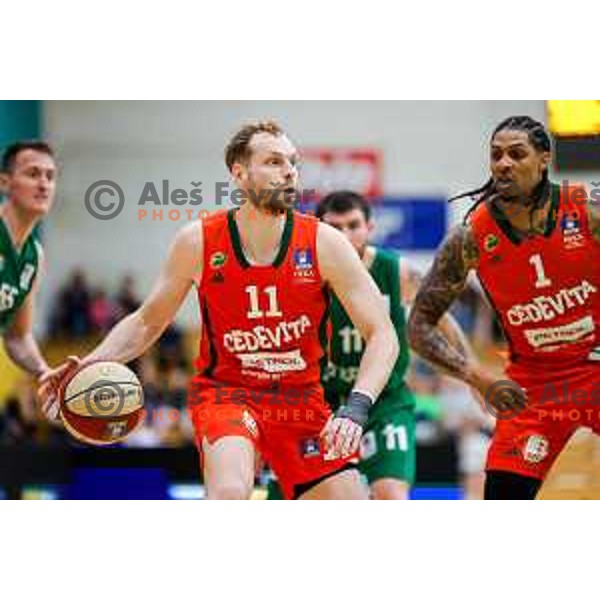 Jaka Blazic in action during at regular season basketball match of AdmiralBet ABA League 2024/2025 between Krka (SLO) and Cedevita Olimpija Ljubljana (SLO) in Novo mesto, Slovenia on May 3, 2025