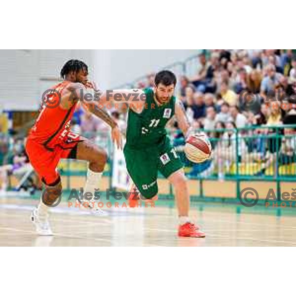 AJ Stewart in action during at regular season basketball match of AdmiralBet ABA League 2024/2025 between Krka (SLO) and Cedevita Olimpija Ljubljana (SLO) in Novo mesto, Slovenia on May 3, 2025