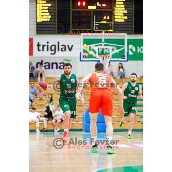 in action during at regular season basketball match of AdmiralBet ABA League 2024/2025 between Krka (SLO) and Cedevita Olimpija Ljubljana (SLO) in Novo mesto, Slovenia on May 3, 2025