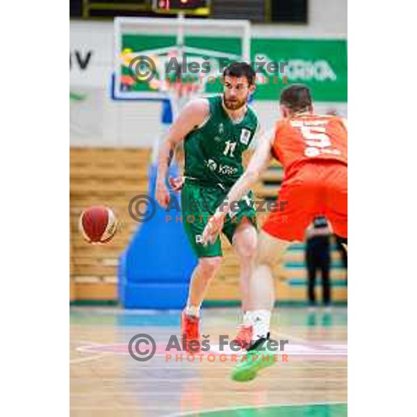 in action during at regular season basketball match of AdmiralBet ABA League 2024/2025 between Krka (SLO) and Cedevita Olimpija Ljubljana (SLO) in Novo mesto, Slovenia on May 3, 2025