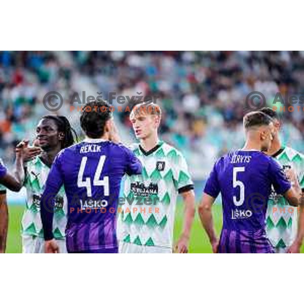Peter Agba and Dino Kojic during Prva liga Telemach 2024/2025 football match between Olimpija and Maribor in Ljubljana, Slovenia on May 3, 2025