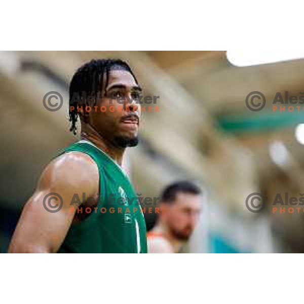 in action during at regular season basketball match of AdmiralBet ABA League 2024/2025 between Krka (SLO) and Cedevita Olimpija Ljubljana (SLO) in Novo mesto, Slovenia on May 3, 2025