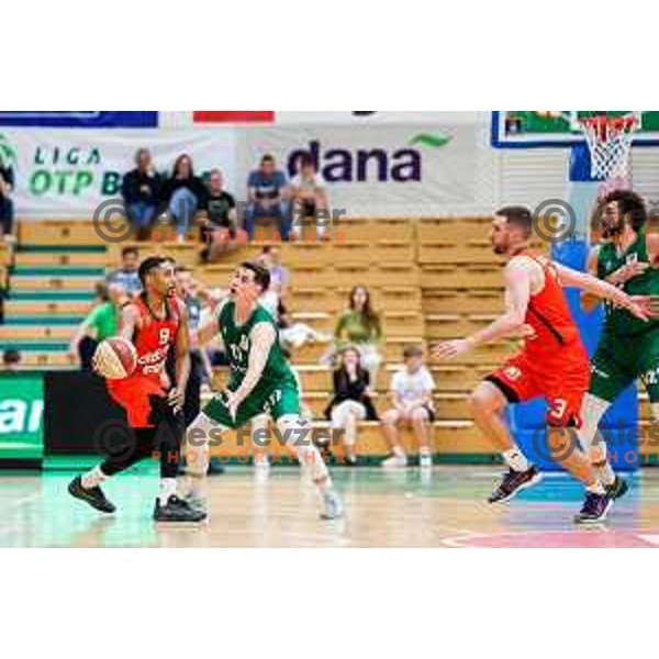 in action during at regular season basketball match of AdmiralBet ABA League 2024/2025 between Krka (SLO) and Cedevita Olimpija Ljubljana (SLO) in Novo mesto, Slovenia on May 3, 2025