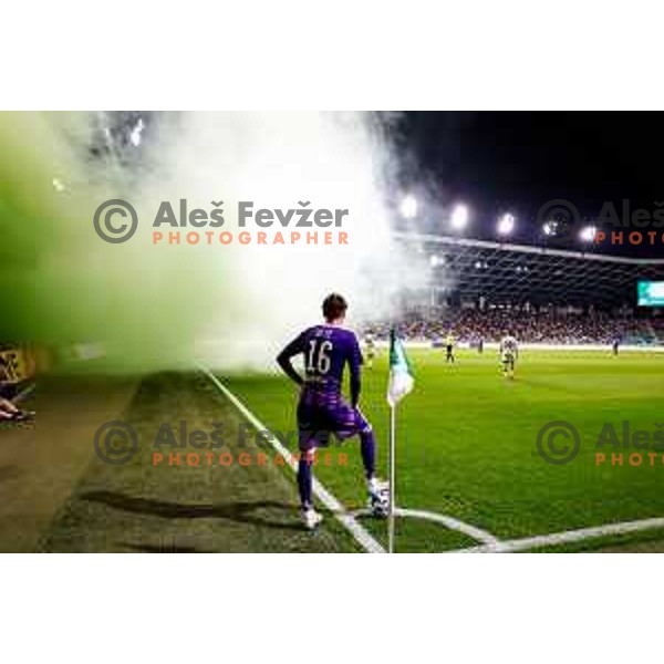 Niko Grlic in action during Prva liga Telemach 2024/2025 football match between Olimpija and Maribor in Ljubljana, Slovenia on May 3, 2025