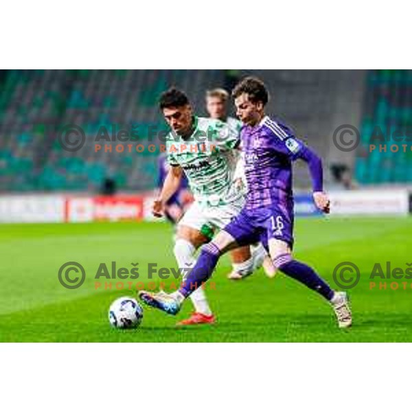 Jorge Silva and Niko Grlic in action during Prva liga Telemach 2024/2025 football match between Olimpija and Maribor in Ljubljana, Slovenia on May 3, 2025