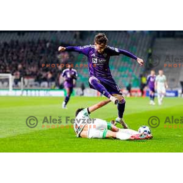 Niko Grlic in action during Prva liga Telemach 2024/2025 football match between Olimpija and Maribor in Ljubljana, Slovenia on May 3, 2025