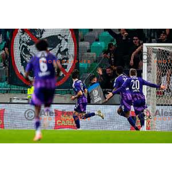 Kai Meriluoto celebrates a goal during Prva liga Telemach 2024/2025 football match between Olimpija and Maribor in Ljubljana, Slovenia on May 3, 2025