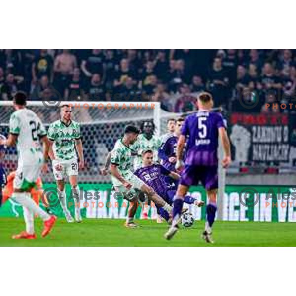 Agustin Doffo and Jan Repas in action during Prva liga Telemach 2024/2025 football match between Olimpija and Maribor in Ljubljana, Slovenia on May 3, 2025
