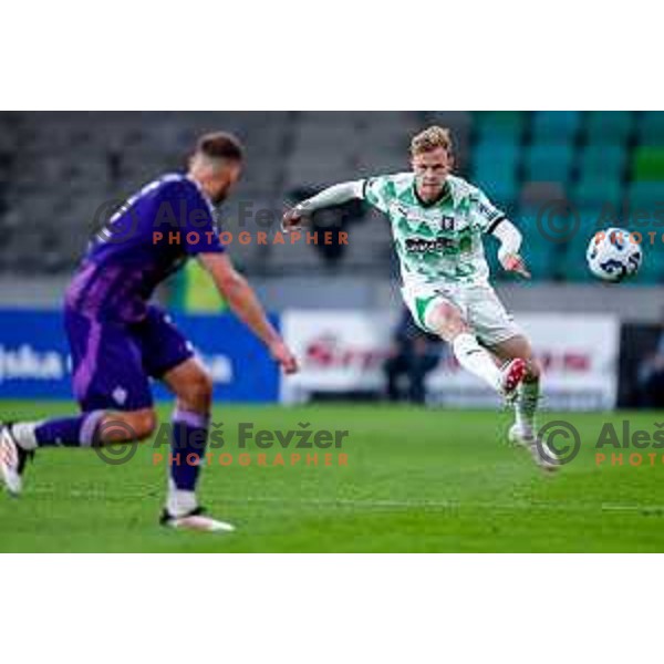 Justas Lesickas in action during Prva liga Telemach 2024/2025 football match between Olimpija and Maribor in Ljubljana, Slovenia on May 3, 2025