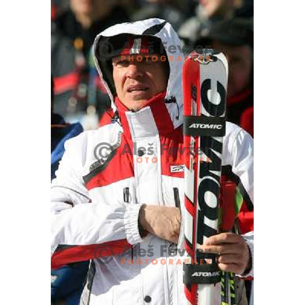 in the finish line of 2006 Torino Winter Olympic games men\'s downhill race in Borgata, Sestriere on February 12, 2006
