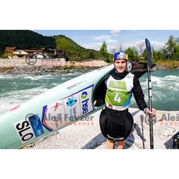 Ziga Lin Hocevar (SLO) comeptes at ICF Canoe slalom in Tacen, Ljubljana Slovenia on April 27, 2025