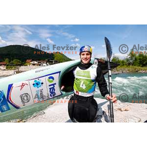 Ziga Lin Hocevar (SLO) comeptes at ICF Canoe slalom in Tacen, Ljubljana Slovenia on April 27, 2025
